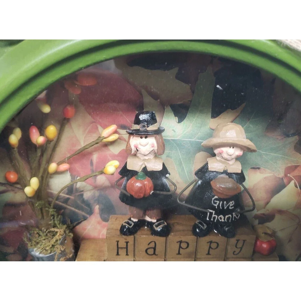 Blackout Lighted Round Wall Clock, FALL,HAPPY HARVEST,PILGRIMS GIVE THANX,GI